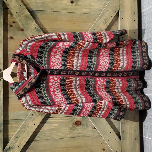 Vintage Sweaters - PLUS SIZE 3X VINTAGE FORELLI KNIT CARDIGAN SWEATER HOODIE PATTERN 1980s 1990s